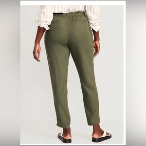 4/$10 Old Navy Loose Taper Linen Blend Olive Army Green Ankle Length Pants